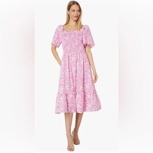 Draper James Deana Smocked Midi Dress in Pink Shadow Floral
